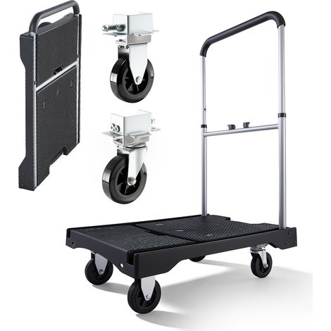 Mophorn Carro Plataforma Plegable 495 x 680 mm, Carretilla de Transporte con Capacidad de 149,7 kg, Carrito Portaequipajes con Ruedas Giratorias y Asa Ajustable para Uso Doméstico y Almacén