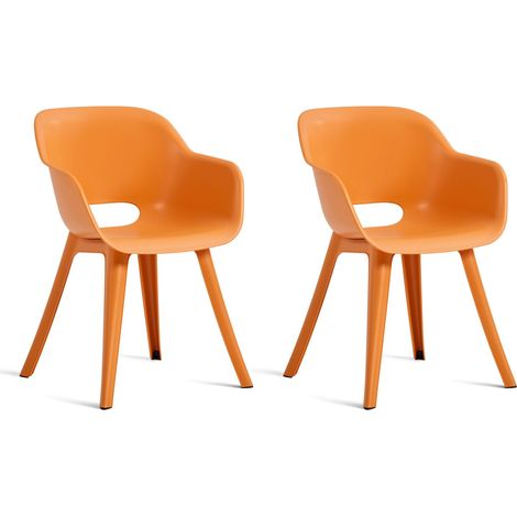 Keter Akola Gartenstuhl - 2 Stück - 55x56.5x80cm - Kunststoff - Orange - Schalenstuhl mit ikonischen Design - wetterbeständig - einfach zu montieren (1/4)