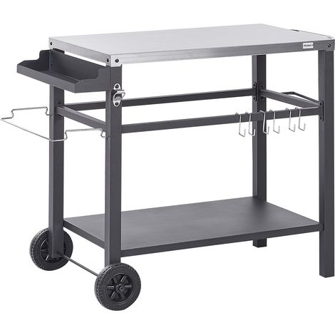 Beliani – Chariot de cuisine de jardin en acier inoxydable – Plateau en métal revêtu de poudre – Roulettes à roulement doux – Dimensions 115x60x83cm (1/5)