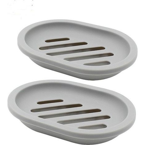 Jabonera, 2 piezas, 13 x 9,5 x 2,7 cm, Jabonera práctica, Desmontable, Portátil, Fácil de limpiar, Mantiene el jabón seco, Plástico, Gris (1/5)