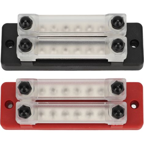 Lot de 2 blocs de distribution électrique noir et rouge 12-48 V 150 A, double rangée, 6 bornes, pour voitures, camping-cars, bateaux, yachts et camions (1/5)