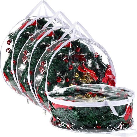24 Inch Transparent Christmas Wreath Garland Storage Container/Bag, Plastic Garland Container with Double Zipper and Reinforced Handles (1/5)