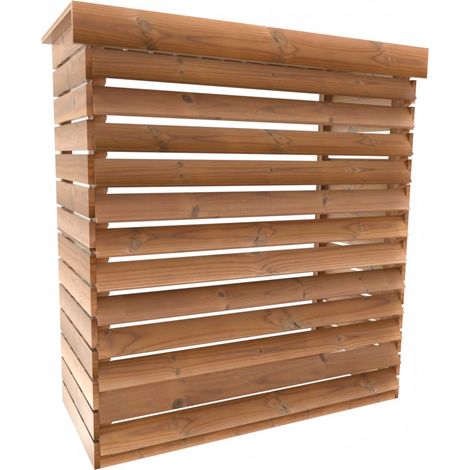 Habrita – Cache climatiseur extérieur XL – Bois thermochauffé – Ventelles fixes pour circulation d'air – Fixation murale ou au sol – 1,32 x 0,58 m