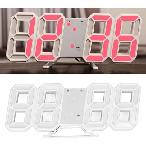 Horloge Murale LED 3D Cadre Blanc Minimaliste Réveil Digital avec Affichage de Température pour Maison Bureau Salon Chambre Rouge (1/5)