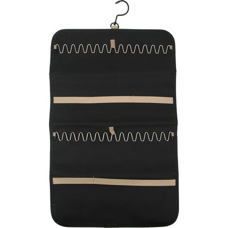 Faltbarer, schwarzer Reise-Schmuckbeutel aus Nylon, Organizer für Halsketten, Ohrringe und Ringe (1/5)
