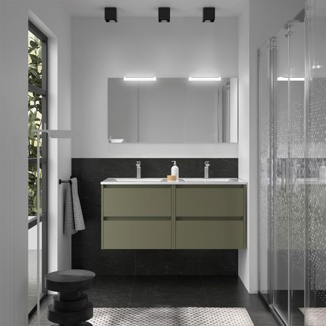 Ensemble de meubles de salle de bain NOJA 1200 4 tiroirs GREEN SATIN + Vasque + Miroir (1/2)