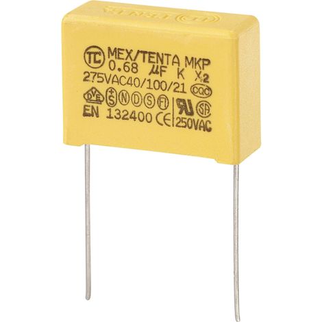 Tru Components – Condensateur anti-parasite MKP-X2 0.68 µF 275 V/AC – Sortie radiale – 1 pc – Pour circuits électroniques sensibles
