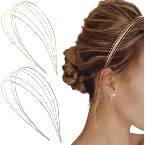 Bandeau multicouche en métal fin pour femme - Ensemble élégant de bandeaux pour femme - Accessoires cheveux (or, argent) (1/5)