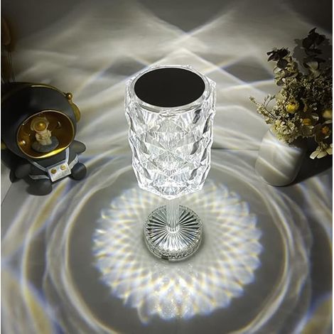 Lampe LED en cristal, lampe de table en cristal diamant 3 couleurs changement de couleur contrôle tactile lampe de chevet avec ligne USB lampe de chevet, Party dinner decor Creative light. (1/4)