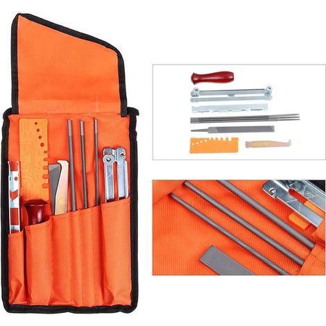 Kit de afilado para motosierras - Juego de 10 piezas - Limas redondas de 5/32", 3/16" y 7/32" - Guía de profundidad - Para motosierras eléctricas (1/5)