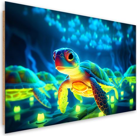 Deco panel picture, Turtle underwater neon - 100x70 (1/5)