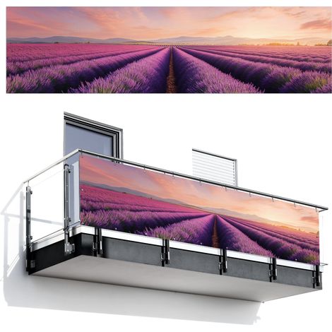 PANTALLA DE PRIVACIDAD PARA BALCÓN Campo de lavanda - Puesta de sol - Morado - Flores 300x80 (1/4)