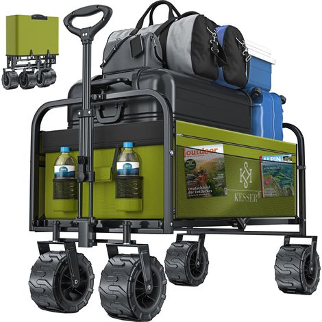 KESSER® Carro de mano plegable con neumáticos anchos Carro de mano Carro de transporte Carro portaequipajes  incl. 2 bolsillos de rejilla  plegable  neumáticos de plástico  hasta 120 kg de capacidad d