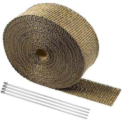Ruban Isolant Thermique Titane 5M2.5CM，Bande Thermique Echappement Ruban Isolant Collecteur Pot Echappement Noir en Inox avec 4 Colliers de Serrage