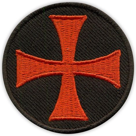 Patchion Croce Templare - toppa rotonda, sfondo nero - Retro autoadesivo - Toppa/distintivo/emblema ricamato