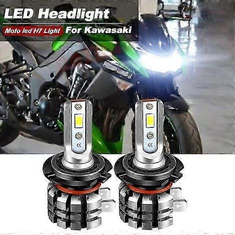 Packung mit 2 H7 LED-Lampen für Motorradscheinwerfer, 6000K, 9600lm, kompatibel mit Kawasaki Z1000 (2003-2013) und KLR650 (2008-2017), weiß. (1/5)