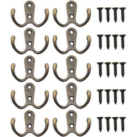 10 Pièces Crochet a Vis Double Métal Crochets et Patères Rangement pour la Maison étagères Tiroirs Casiers Bain(Bronze) (1/4)