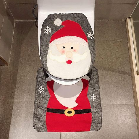 Lot de 2 décorations de toilette de Noël style Père Noël, siège et couvercle assortis (1/5)