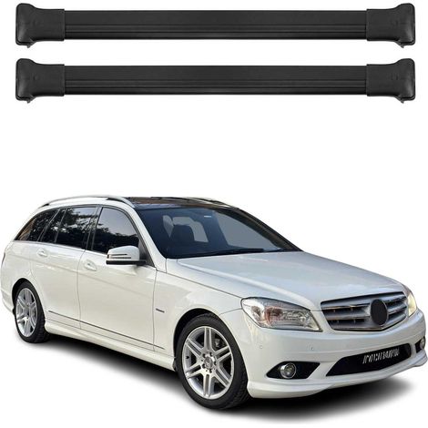 OMAC Aluminium Dachträger Querträger für Mercedes C Klasse S204 2007-2014 – Max. 75 kg – 2 Stangen Schwarz (1/5)