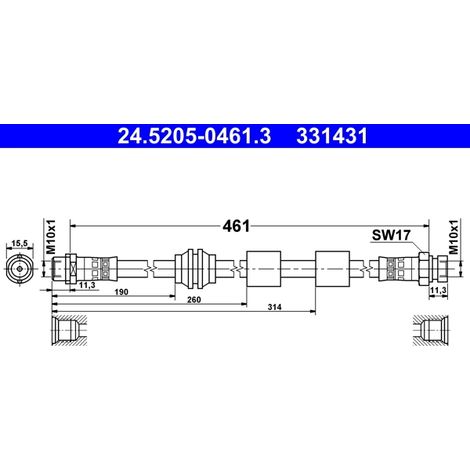 Flexible de frein ATE 24.5205-0461.3 FORD 1109024 1121359 1304007 7M3 611 701