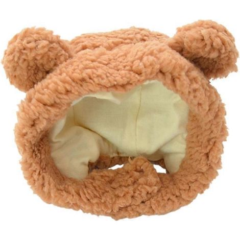 Warme Haustiermütze mit Bärenmotiv und Ohren, verstellbar und niedlich, für Katzen und Hunde – Größe S – Braun