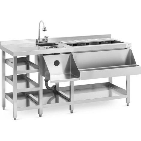 Stazione cocktail con vaschetta per il ghiaccio 4 bacinelle GN 1/9 lavabicchieri e portabottiglie in acciaio inox 140009947