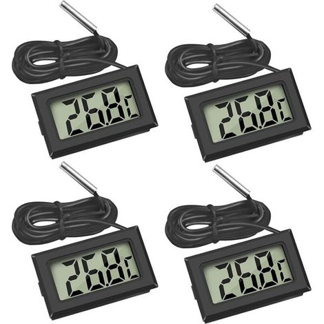 4x Thermomètre numérique  - Moniteur de température avec sonde externe - Pour réfrigérateur congélateur réfrigérateur aquarium - LCD - 4x Noir (1/5)