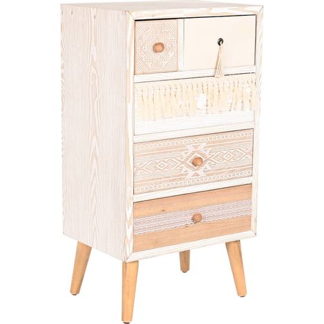 Commode motifs coton chic en bois d'épicéa - Blanc cassé avec motifs ethniques (1/5)