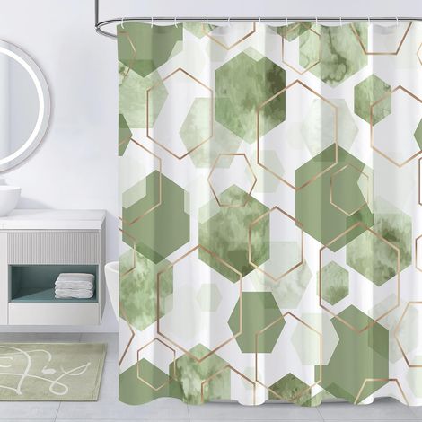 Rideau de douche de salle de bain, rideau de douche décoratif imperméable à motif géométrique, 182,88 x 182,88 cm, vert (1/5)