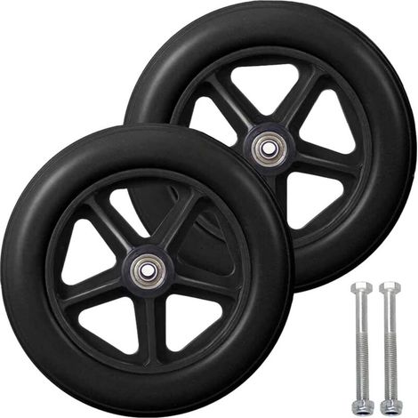 8-Zoll-Vorderrad, 2 Ersatzräder für Rollstühle, rutschfester Vollreifen, 190 mm, Grau in Schwarz, Räder für Rollstühle, Rollatoren, Gehhilfen (Schwarz)