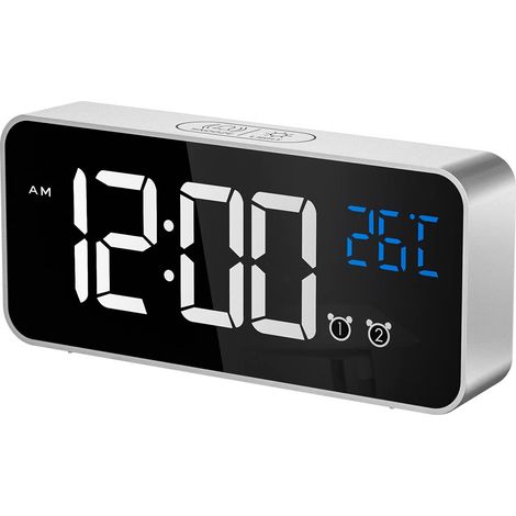 Grand réveil numérique pour malvoyants - Grand réveil électrique pour chambre, affichage de gros chiffres, luminosité réglable, ports USB, format 12/24 h, volume de l'alarme ajustable (1/5)