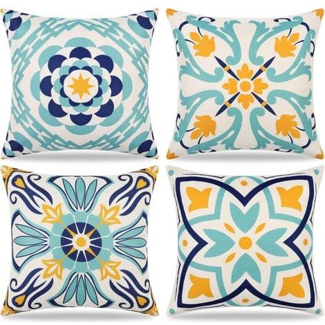 Lot de 4 taies d'oreiller d'extérieur imperméables à imprimé floral, style bohème, pour canapé, terrasse, jardin, balcon, salon, chambre à coucher, 45 x 45 cm