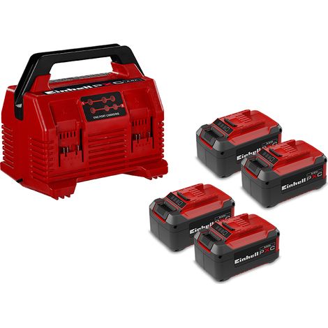 Original Einhell Quattrocharger Kit PXC 4X 5,2 Ah & Quattrocharger 4A (18 V, 1260 W, 4 Akkus + 4 Ampere Twincharger, 80 min Ladezeit, Power X-Change, Li-Ion, Lademanagement, LED-Anzeige)