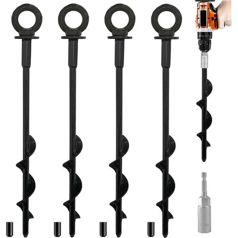 Lot de 4 piquets d'ancrage au sol pour trampoline, piquets de tente, piquets d'ancrage au sol robustes pour trampoline, kit d'ancrage en métal pour tente, auvent, abri de jardin (1/5)