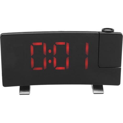 Réveil radio à projection, affichage LED, horloge électronique à écran incurvé, réveil numérique, boîtier noir, lettres rouges (1/5)