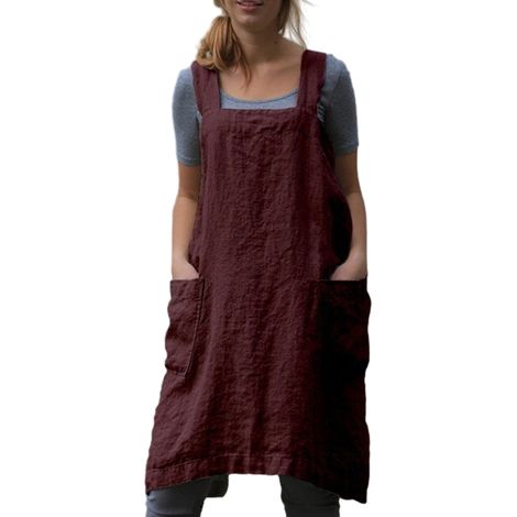 Tablier femme en coton et lin - Rouge bordeaux - XL (1 pièce) (1/5)