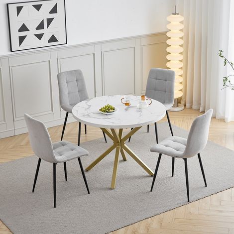 Wokaka Lot table et chaises style nordique - Table ronde de 100 cm - 4 chaises de salle à manger en velours côtelé (gris clair)
