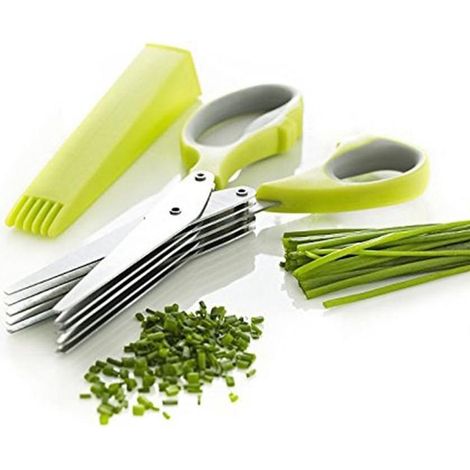 Ciseaux à herbes 5 lames - Acier inoxydable - Herbes coupantes miniatures - 1 pièce - Argent (1/5)