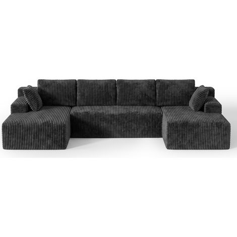 Bealife Modulares U-Sofa aus Cord 6-Sitzer ohne Montage Dunkelgrau (1/5)