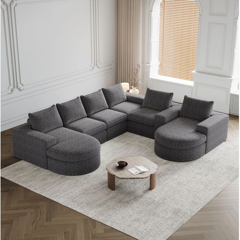 Sofa aus Chenille in Grau, modulares Set mit wechselbarer Chaiselongue, 2-teilig, montagefrei (1/5)