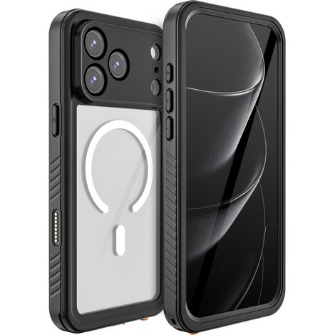 Étui étanche IP68 pour iPhone 17 Pro Max, Redpepper, compatible MagSafe, transparent avec cadre noir (1/5)