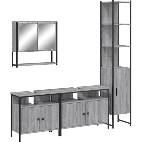 Maison Exclusive - 4-tlg. Badmöbel-Set Grau Sonoma Holzwerkstoff