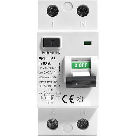 Differential circuit breaker 30mA 63A Type A differential switch 2 poles RCCB 2P AC230V Residual Current Circuit Breaker IP20 ABS Material Rail Mount with Leak Protection (1/5)