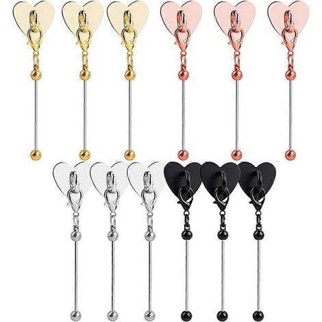 Set mit 12 perlenbesetzten Tassenanhängern und herzförmigen Metallaufklebern zum Dekorieren von Tassen und Gläsern (verschiedene Farben). (1/5)