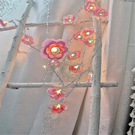 Décoration de Noël lumineuse avec fleurs de Noël, rotin, rose et feuilles vertes. (1/4)