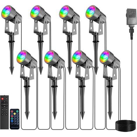 Lot de 8 Éclairage Extérieur à Piquer, 8 x 3W Spots LED Extérieur, Lampes Jardin avec Piquet, Etanche IP65 Lumière Extérieur LED Projecteur (1/5)