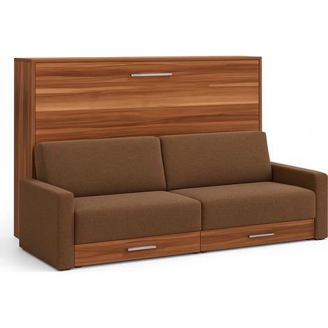Lit escamotable horizontal avec canapé Vetal 160x200-Canapé Marron clair-Structure et Façade Ebene (1/5)