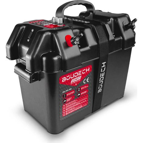 Boudech – Boîte à batteries hermétique 80Ah – Polypropylène haute densité – Port USB 5V – Prise DC 12V – Indicateur de charge