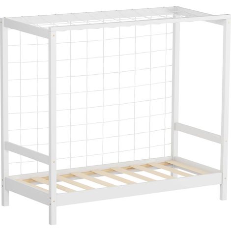 ML-Design Kinderbett Fußballtor 70x140 cm, Weiß, Einzelbett für Kinder, Holzbett mit Lattenrost und Tornetz, Jugendbett aus Kiefernholz, Bettgestell Holzrahmen Spielbett Fußballbett-Tor Handballtor