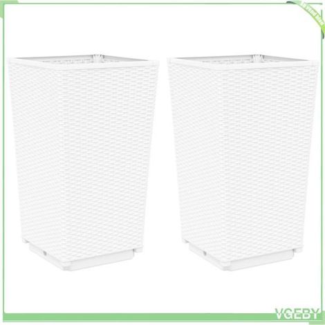 Jardinière - FAFEICY - 367849 - blanc - aspect rotin - pack 2 32,5x32,5x57 cm (1/5)